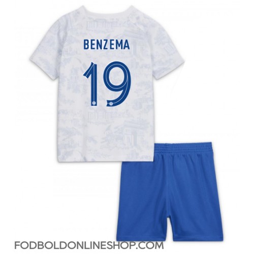 Frankrig Karim Benzema #19 Udebane Trøje Børn VM 2022 Kortærmet (+ Korte bukser)